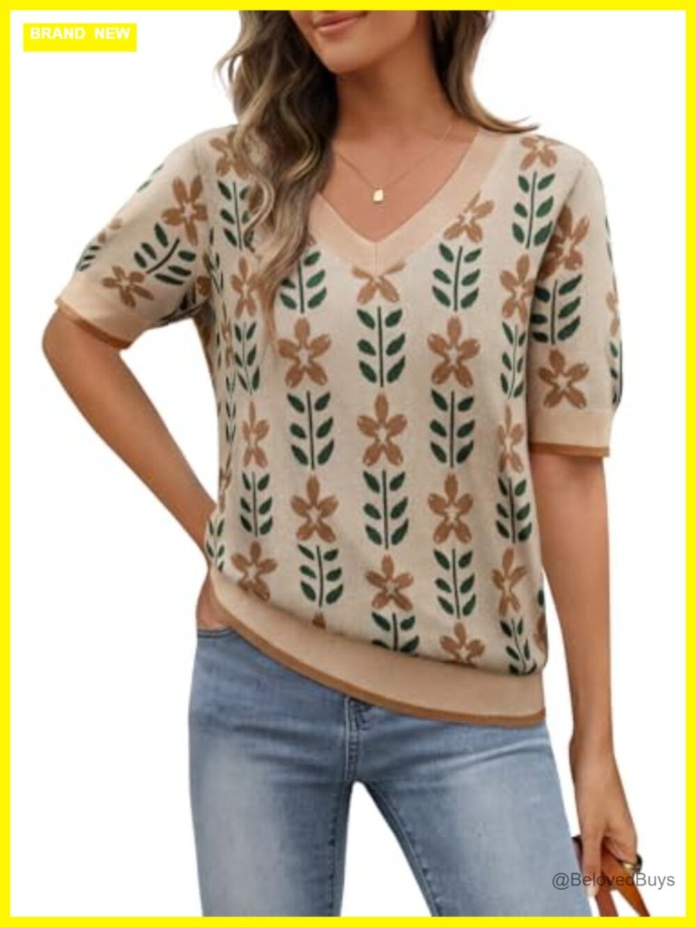 Women's Short Sleeve V Neck Sweater Top Business Casual Knit Pullover